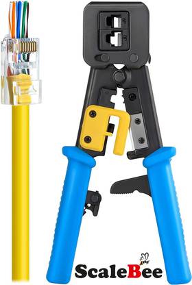 SCALEBEE Crimp Tool for Pass Through Connector End,Crimp Electrical Cable,Heavy Duty Crimper for RJ11 & RJ45 Plugs,Professional Networking Cat5/5e,Cat6 Cables Manual Crimper