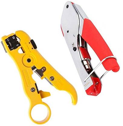 Inditrust new rg6 Coaxial cable cutter tool and Compression crimping tool (Pack of 2) new rg6-stripper-tool Crimping Multitool Wire Stripping Pliers Connector Tool Manual Crimper
