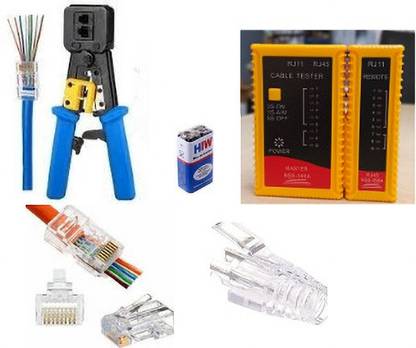 EXPERTRONICS Passthrow Crimping With Heavy Lantester 9vBattery, Passthrow Connector 25Pcs Transparant Boot Cap 25 Pcs. Cordless Crimper