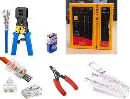 EXPERTRONICS Passthrow Crimping Tool Heavy Lantester Wire Cutter With Passthrow Connector 50Pcs Transparant Boot Cat 50Pcs. Corded Crimper