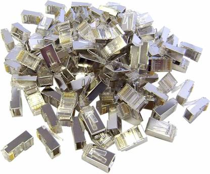 EXPERTRONICS RJ45 Connector Cat5E, Cat6, Shielded 8P8C Ethernet LAN Plug - 50 Pcs RJ45 Shielded connector Manual Crimper