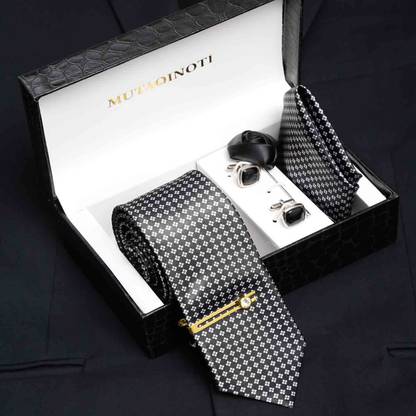 MUTAQINOTI Silk Cufflink & Tie Pin Set