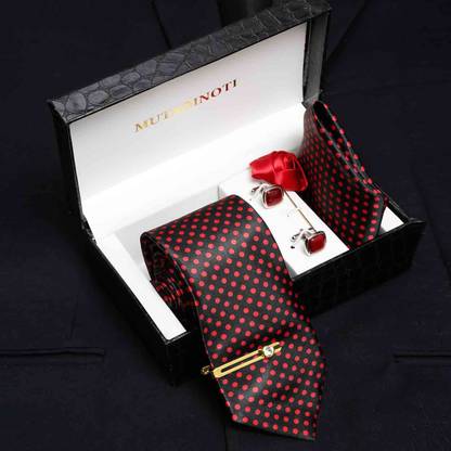 MUTAQINOTI Silk Cufflink & Tie Pin Set