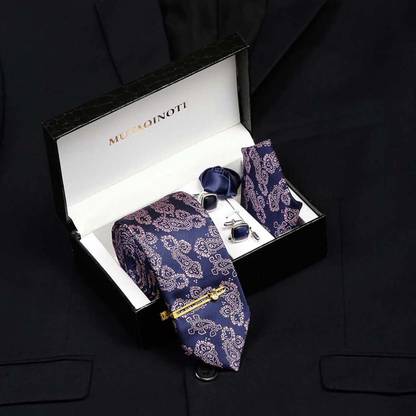 MUTAQINOTI Silk Cufflink & Tie Pin Set