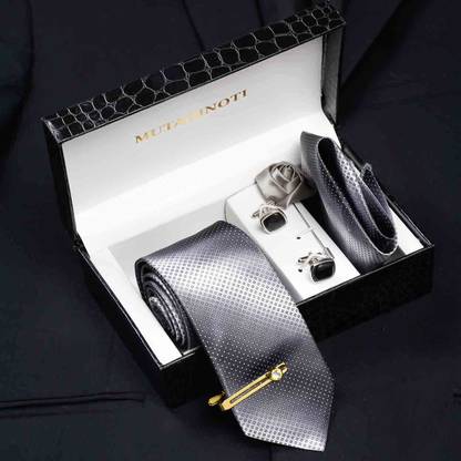 MUTAQINOTI Silk Cufflink & Tie Pin Set