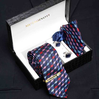 MUTAQINOTI Silk Cufflink & Tie Pin Set