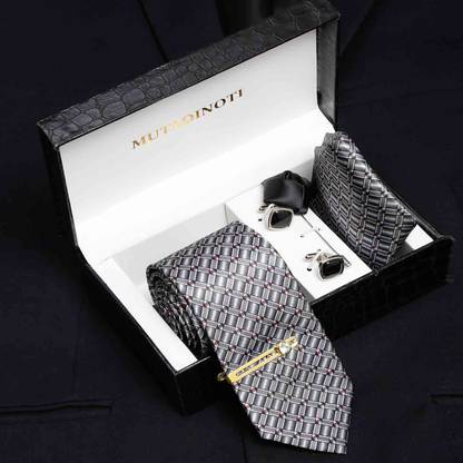MUTAQINOTI Silk Cufflink & Tie Pin Set