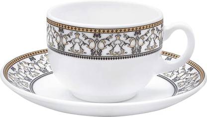 LAOPALA DIVA Pack of 12 Opalware La Opala Sovrana Moraccan Gold 6 Cup and 6 Saucer Set 160 ml
