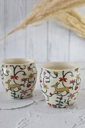 Jimkia Pack of 2 Ceramic Animal Printed Chai kullhad/kullhar for Tea, Coffee, Lassi etc.