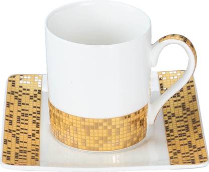 yamasin Pack of 12 Ceramic Cup & Saucer Set - Gold Collection 220Ml Set Of 12Pcs - Gold