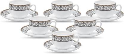 PKMSHO Pack of 12 Bone China Opalware Designer Gold,Tea cup coffee cup milk cup