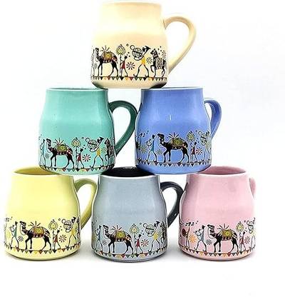 Herbisense Pack of 6 Ceramic Multicolor Ceramic Tea Cups Set of 6 for Coffee/Hot & Cold/Tea Cup