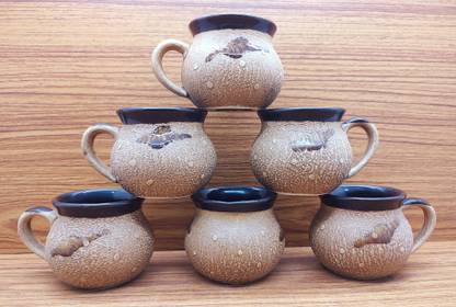 laghima jadon Pack of 6 Ceramic Coffee/Tea Cup Matka Shape Cups 120ML Beautiful & Stylist (Brown)