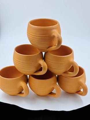 AKSHARA ENTERPRISES Pack of 6 Terracotta Terracotta 6 Handcrafted Cup, Coffee Mug