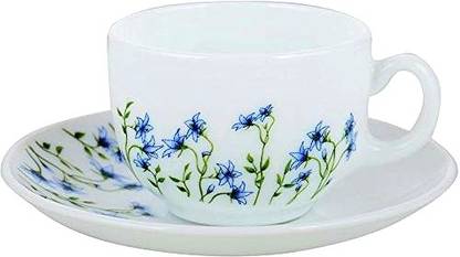 LAOPALA Pack of 12 Opalware LaOpala Eternal Joy Cup & Saucer Set of 6 (Super White, 160ml), Microwave Safe