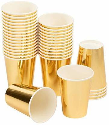 lalantopparties Pack of 10 Paper Gold Paper Cups, Disposable Cups, Foil Drinking Cups For Cold Beverages, Party