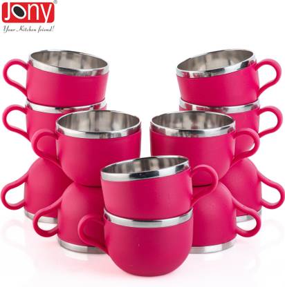 Jony Pack of 12 Plastic, Steel Premium Quality Chai, Tea & Coffee Cup Set - Elegant & Durable for Daily Use