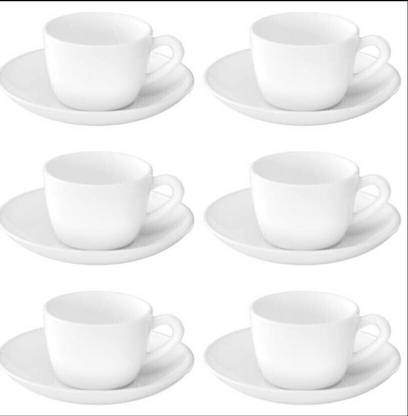 PKMSHO Pack of 12 Ceramic Home-Cart Diva Lily Coffee Tea Cup and Saucer Set of 6 (White 160ml)