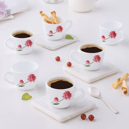 Larah by Borosil Pack of 6 Opalware Belle 90 ml Opalware Cup Set