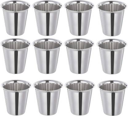 snehatrends Pack of 12 Stainless Steel 12pc stainless steel 120ml tea cup/coffee cup daily use chrome finish