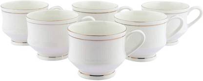 BharatTraders Pack of 6 Bone China Bharat Traders Elegant White Bone China Tea Cup Set with Golden Line, Set of 6