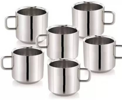 Rai Pack of 6 Stainless Steel Classic Tea Cup, 80ml, Plain