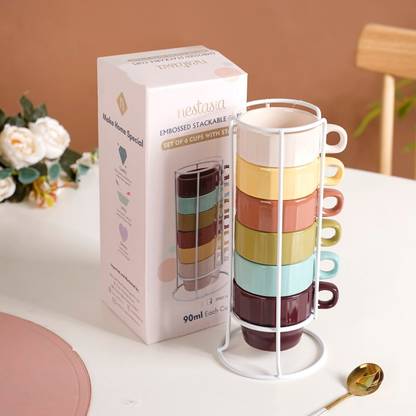 Nestasia Pack of 6 Ceramic Stackable Mini Expresso Cup Set Of 6 Kaori Sunset Hues