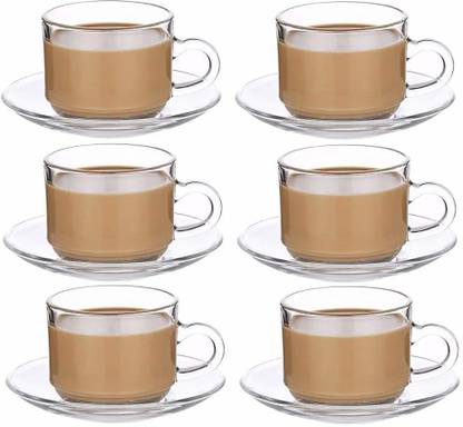 Upscale Pack of 12 Glass Roma Glass Tea 6 Cup and 6 Saucer, Clear, 180 ml -Set of 6