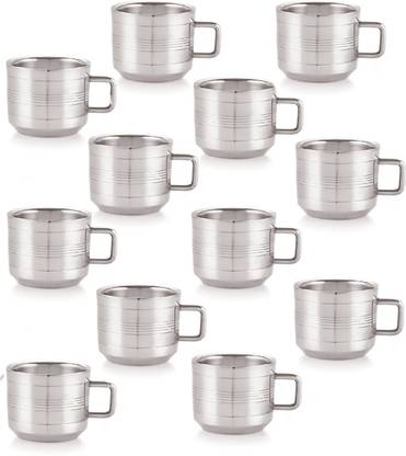 SCG Pack of 12 Stainless Steel Premium Double Wall Tool Touch Design Tea and Coffee Cup Set 100ml Each
