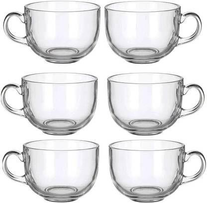 V Bright Pack of 6 Glass Oval Shape Round Classic Glass Cup Set for Tea, Coffee, Beer, Hot/Cold Drinks