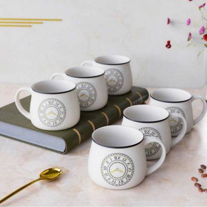 AAV WORLD Pack of 6 Ceramic CLOCK CUP
