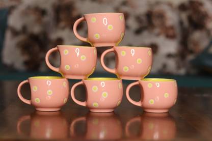 KIKI CREATION Pack of 6 Bone China, Ceramic Premium Quality Small Size Pink ludo Microwave Safe Small Tea Cup/Coffee Cup