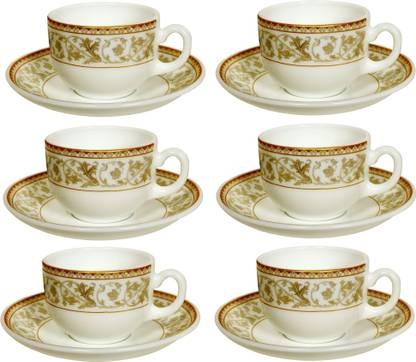 cello Pack of 12 Opalware Divine Oro Cup & Saucer 160 ml