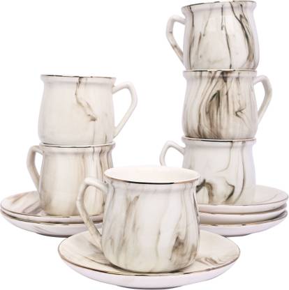 swasha Bone China Kahwa Tea Cup & Saucer Set, Arabic Tea Set (Small size 100Ml) Pack of 6