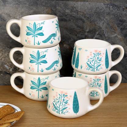 Moon Dust Pack of 6 Bone China Green Peacock Design