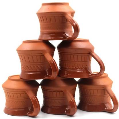 wingscreations Pack of 6 Terracotta Terracotta Clay Tea Cups - Set of 6,