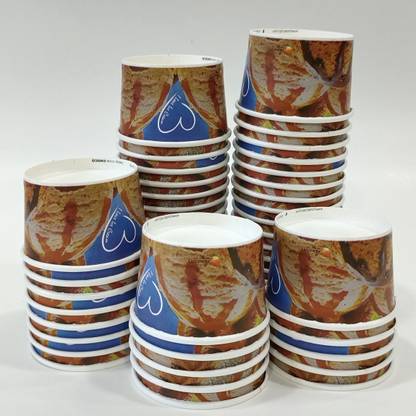 Paricott Pack of 100 Paper Ice Cream Cup 100ml Design -1 (Pack of 100 Cups)