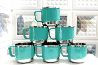 Anixa Creation Pack of 6 Stainless Steel, Plastic Classic Tea Cup Set|Steel|Coffee Mug