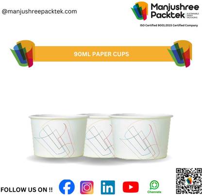 Manjushree Packtek Pack of 200 Paper 90ML Plain Paper Cups