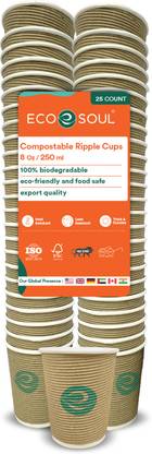 ECO SOUL Pack of 25 Paper ECOSOUL (8 oz/250 ml) 25 Count Biodegradable Ripple Cups