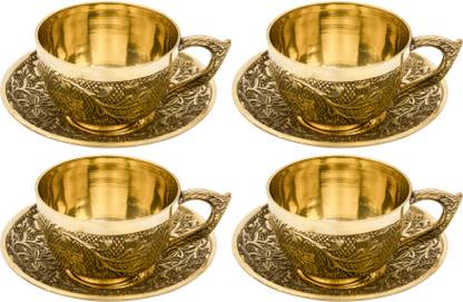 Spillbox Pack of 4 Brass Engraved Coffee Cup and Saucer | Coffee Cup - Cup and Saucer
