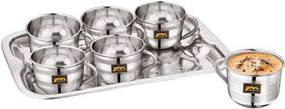 YM Stainless Steel - Deluxe Tea And Coffee 6 PCs Cups with Tray - Small (115ml)