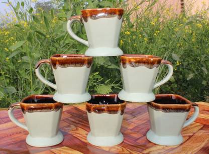 laghima jadon Pack of 6 Ceramic Cup Tea/Coffee Cups Sage Green colour Design Square Bucket Shape Small Size 80ML