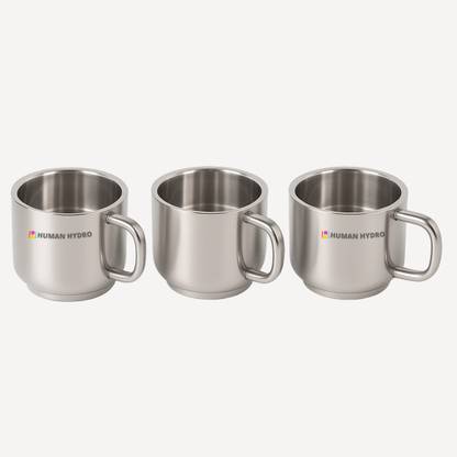 Human Hydro Pack of 3 Stainless Steel Prime Tea Cups | 3-Piece Premium Large Cups