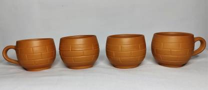 Claymaster Terracotta Bricks Designed Cups (Pack Of 4)