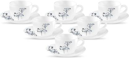LAOPALA Pack of 12 Opalware AQUA SPRAY 6 pcs cup & saucer Set {Cup (6 pcs) || Saucer (6 pcs)}
