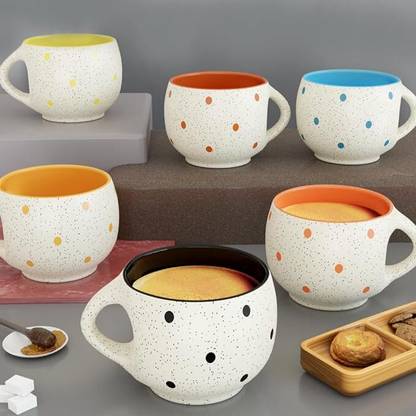 love unlimited Pack of 6 Bone China Premium WHITE PARI Tea Cups Set of 6 | Coffee Mugs for Home Office