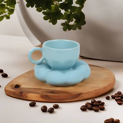 kaolinite Pack of 1 Ceramic Sunflower Bloom Bubble Design Cup and Saucer Set | Coffee Mug