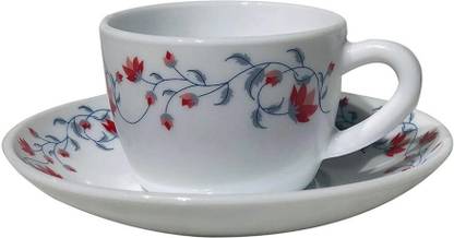 BOROSIL Opalware Pentas Opalware Cup and Saucer Set, 145ml, 12-Pieces (White)