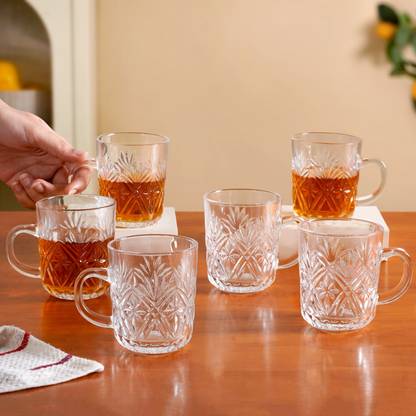 Nestasia Pack of 6 Glass Vintage Embossed Mugs Set